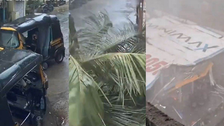 मुंबई में भारी बारिश और आंधी, होर्डिंग गिरने से 35 घायल, ऑटोरिक्शा पर गिरा पेड़