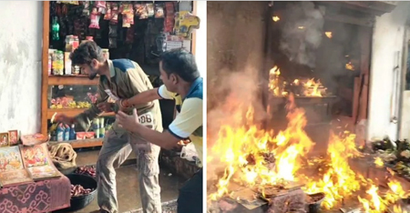पेट्रोल छिड़क कर दुकान में आग लगाई, दुकानदार गंभीर रूप से झुलसा