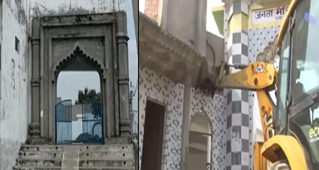 संभल में अवैध मस्जिद पर चला बुलडोजर, ग्राम सभा की जमीन पर बना था निर्माण