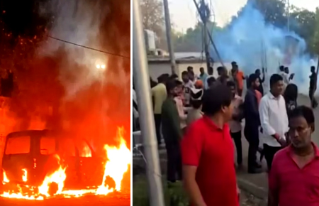 हत्या के बाद तनाव, भीड़ ने वाहन फूंका, थाने के बाहर तोड़फोड़ और पुलिस ने आंसू गैस के गोले दागे