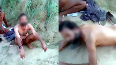दो लोगों को जमीन पर निर्वस्त्र कर उल्टा लिटाया, बेल्ट से बेरहमी से पीटा
