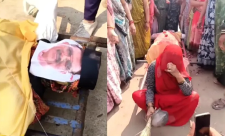 MP में किसानों ने BJP सांसद की निकाली अर्थी, करवाया मुंडन, फूट-फूटकर रोई महिलाएं